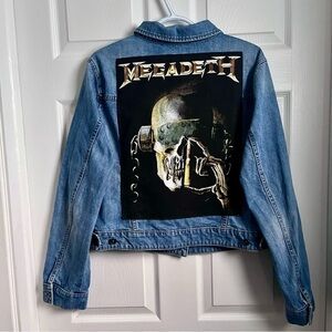 Unique Megadeth jeans Jacket Large XL Women upcycled denim metal music band